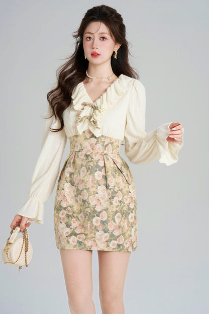 Ruffled Jacquard Floral Dress