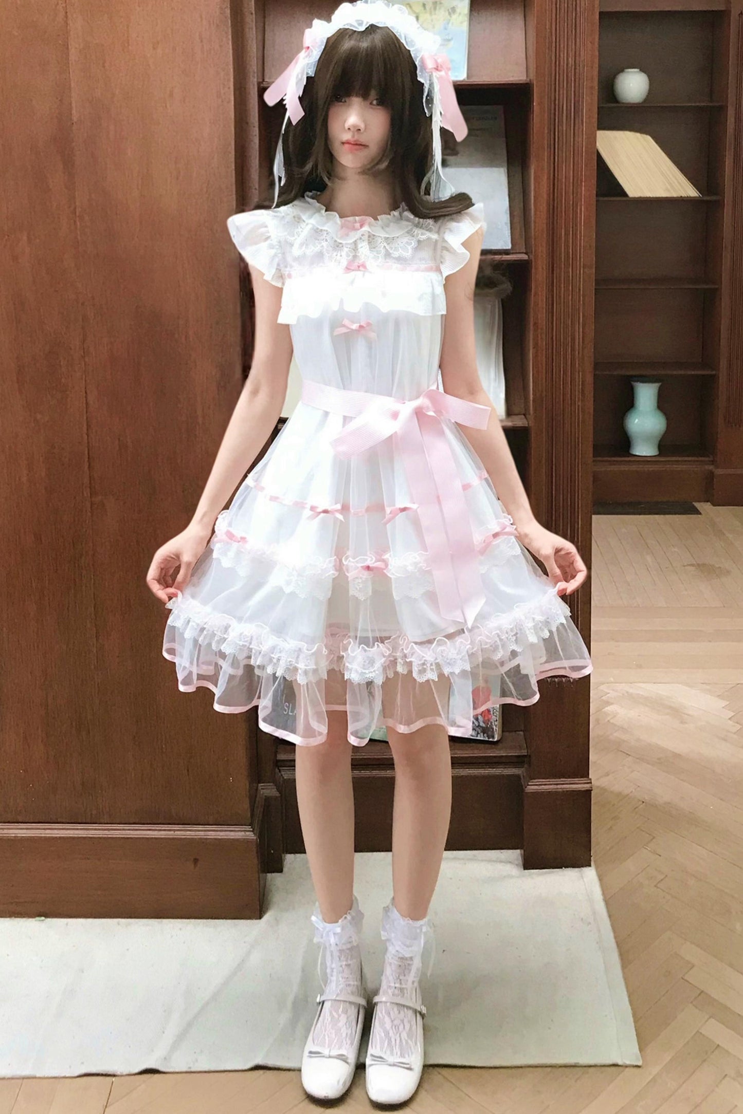 Vestido de tul con volante de ángel