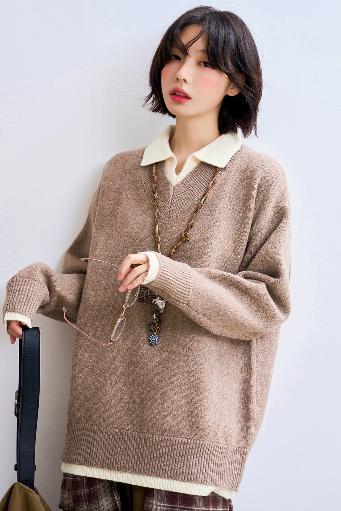 Relaxed Fit Lapel Knit Sweatshirt