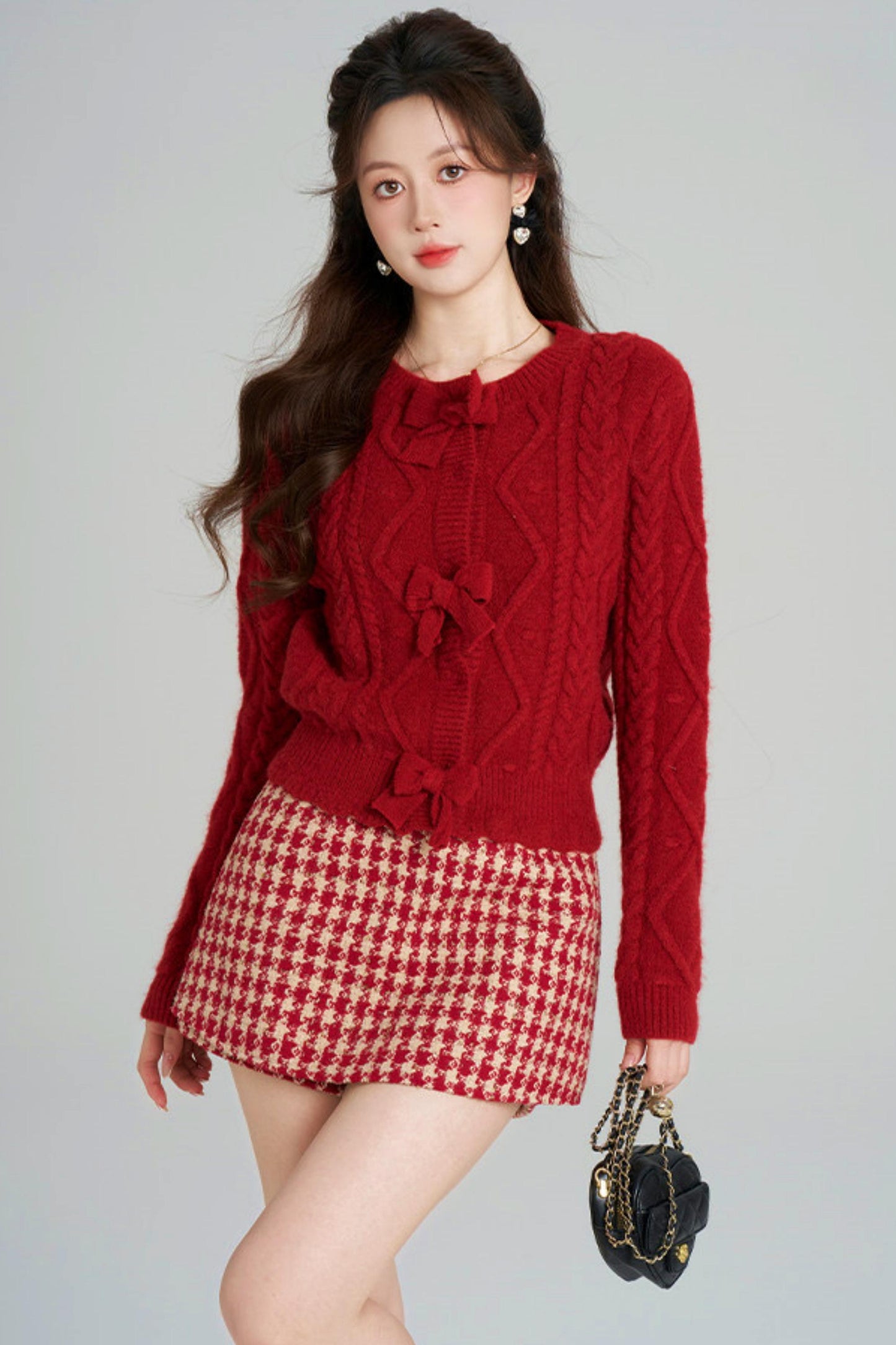 リボンケーブルニットカーディガン