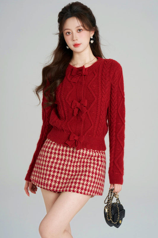 リボンケーブルニットカーディガン