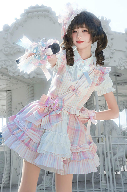 Süßes-Idol-Lolita-Rock + Oberteil + Gürtel + Beinabdeckungen