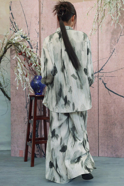 Gray Gradient Print Blouse + Easy Pants