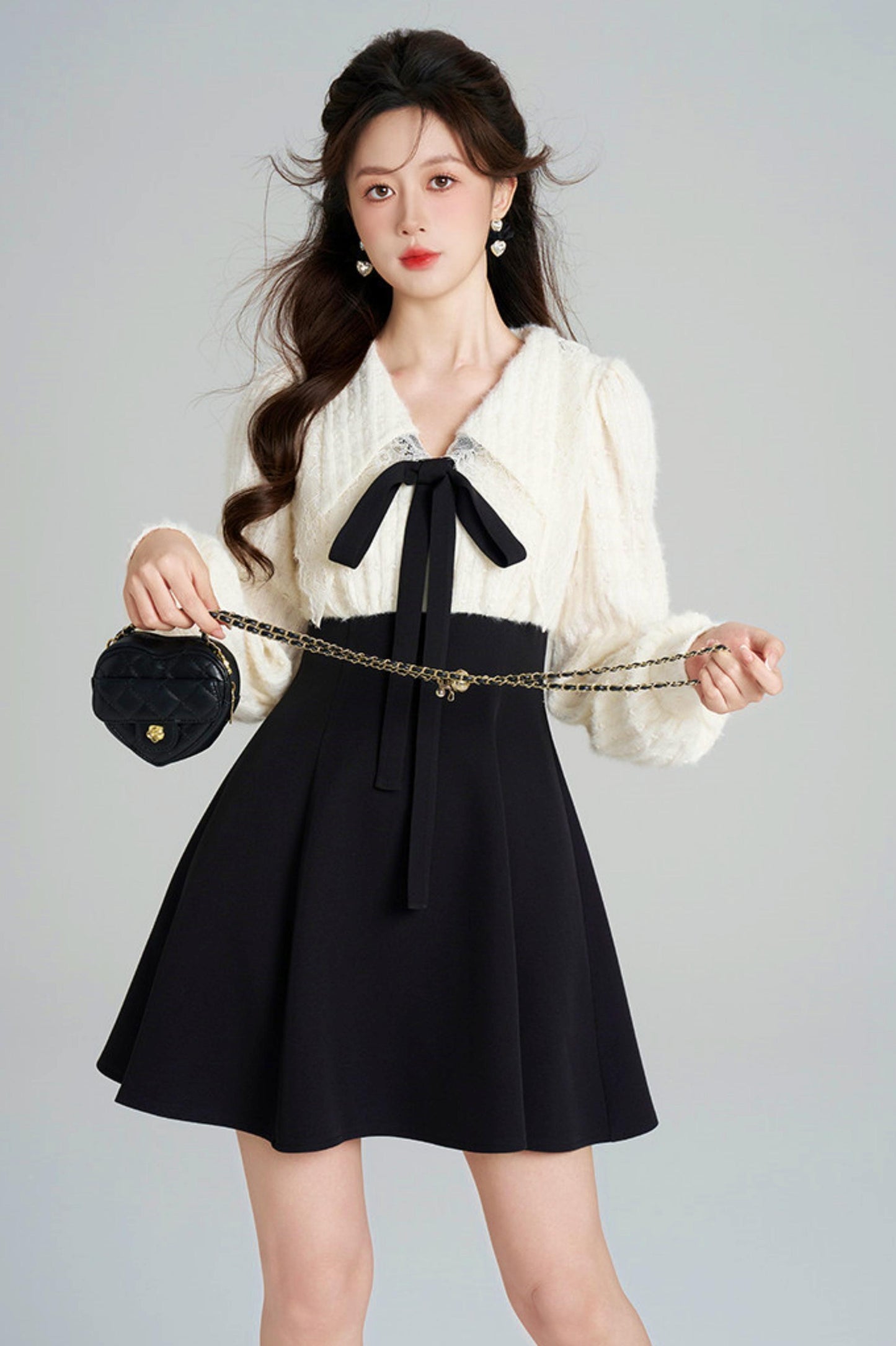 French Plush Patchwork Dress