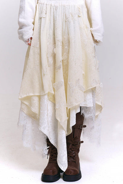 オフホワイトバタフライモチーフスカート