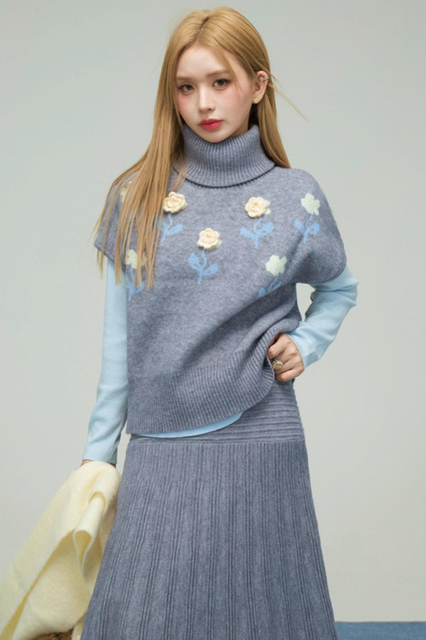 フローラルニットトップス+インナートップス+スカート