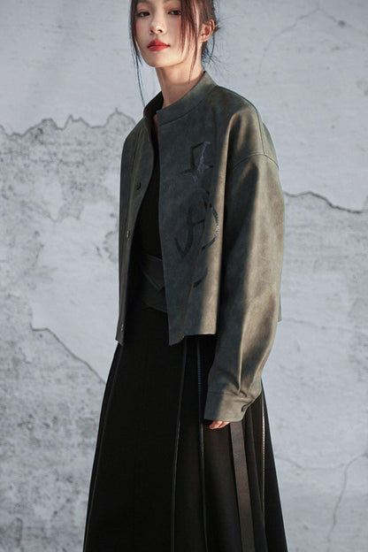 スタンドアップカラーレザージャケット