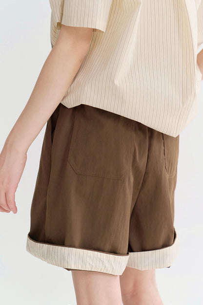 ハイウエストカラーブロックハーフパンツ