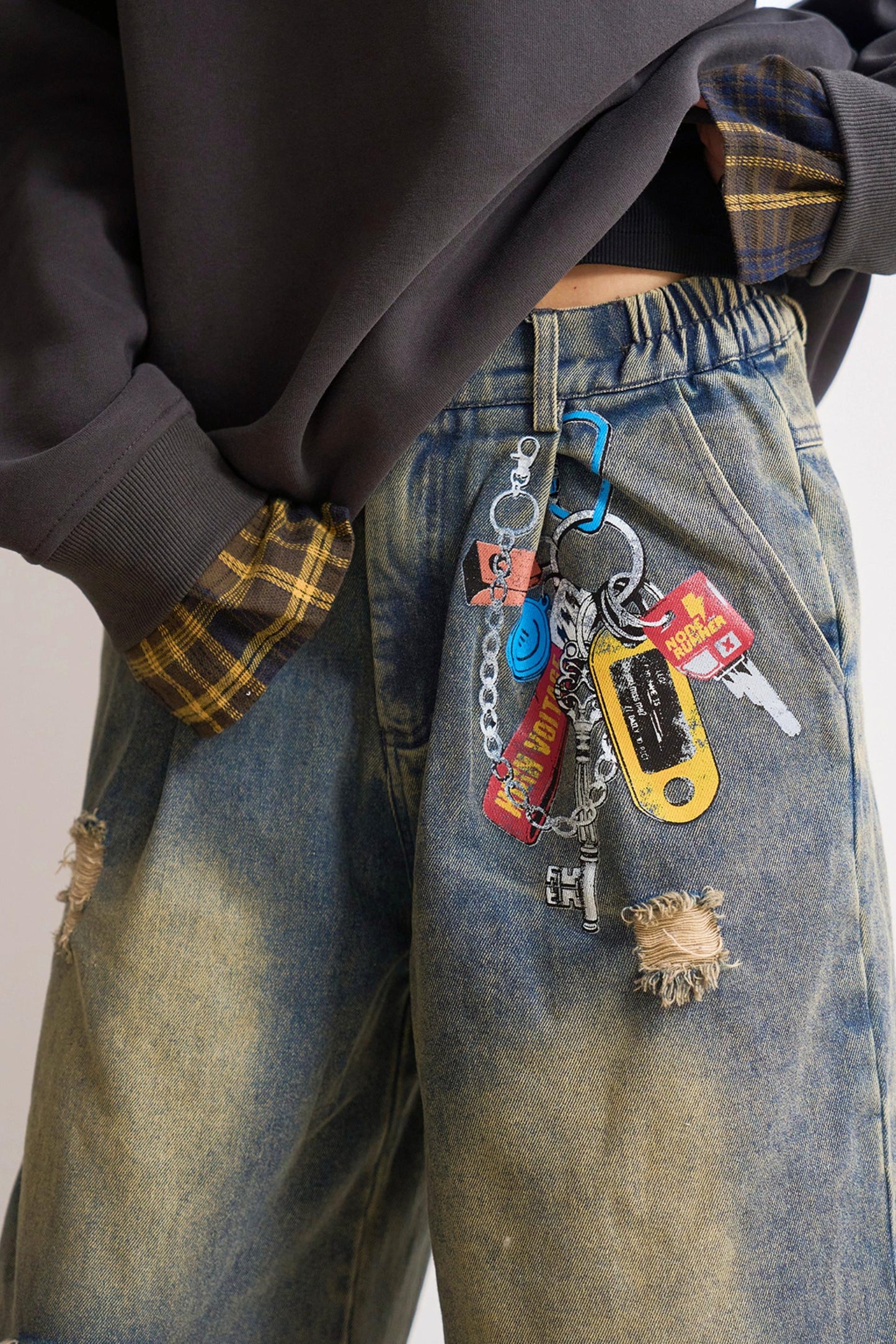 ステートメントパッチワークカモジーンズ