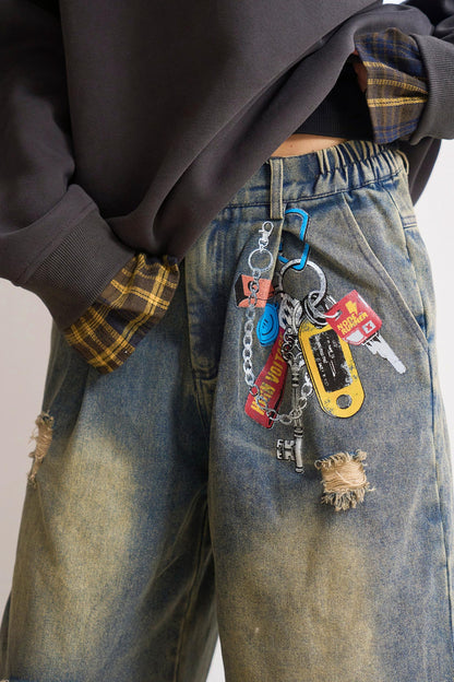 ステートメントパッチワークカモジーンズ