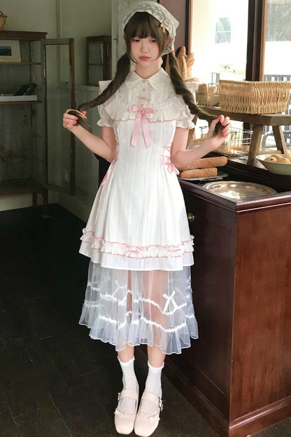 Sweet Pink Jacquard Dress + Apron Skirt