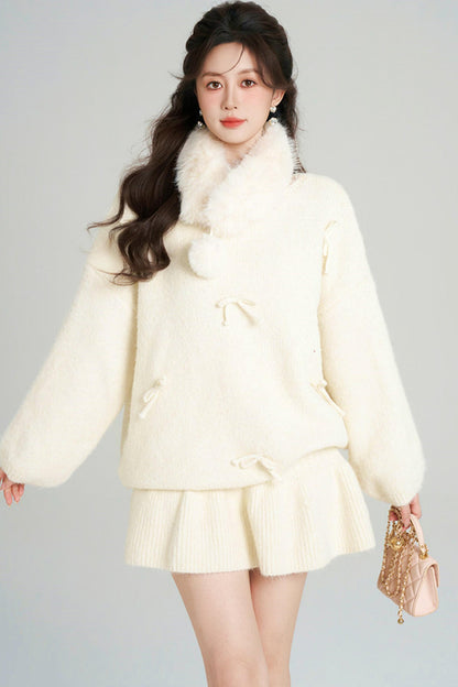 リボンルーズニット＋フレアスカート