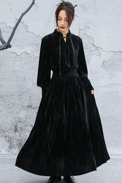 スタンドカラーべルベットドレス