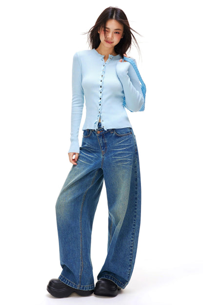 Love Star Button Slim Cardigan