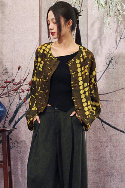 Schwarz-goldene kurze China-Jacke aus Jacquard