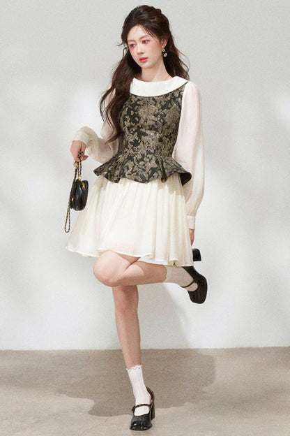 Retro French Style Long Sleeve Dress