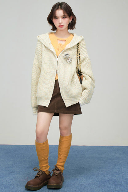 アプリコットニットジッパーカーディガン