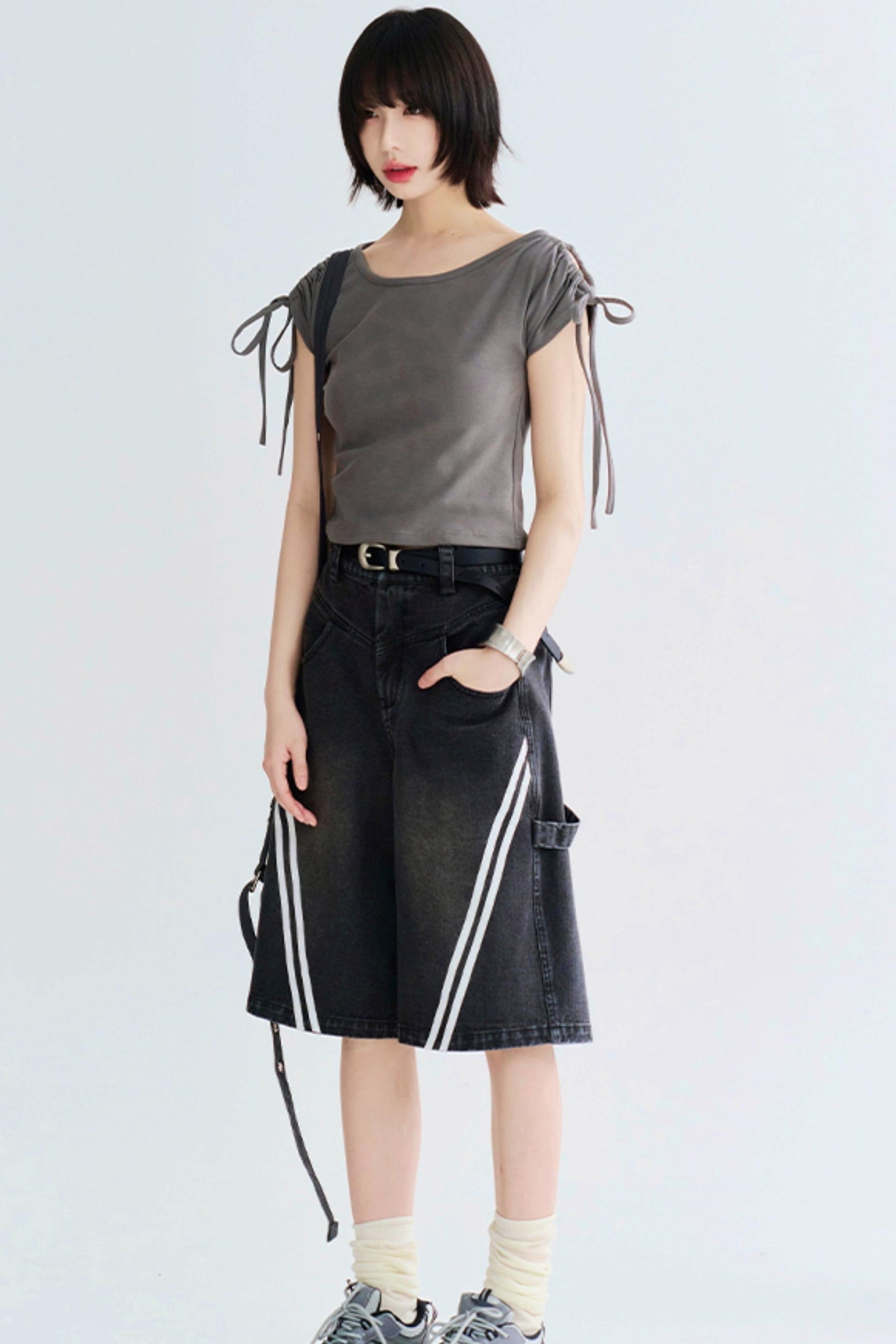 Shoulder Drawstring Cutout Tops