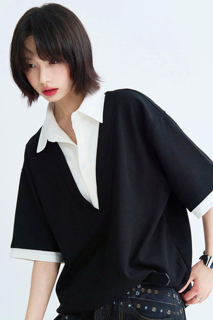 Relaxed Fit Shirt Collar Tee Shirt