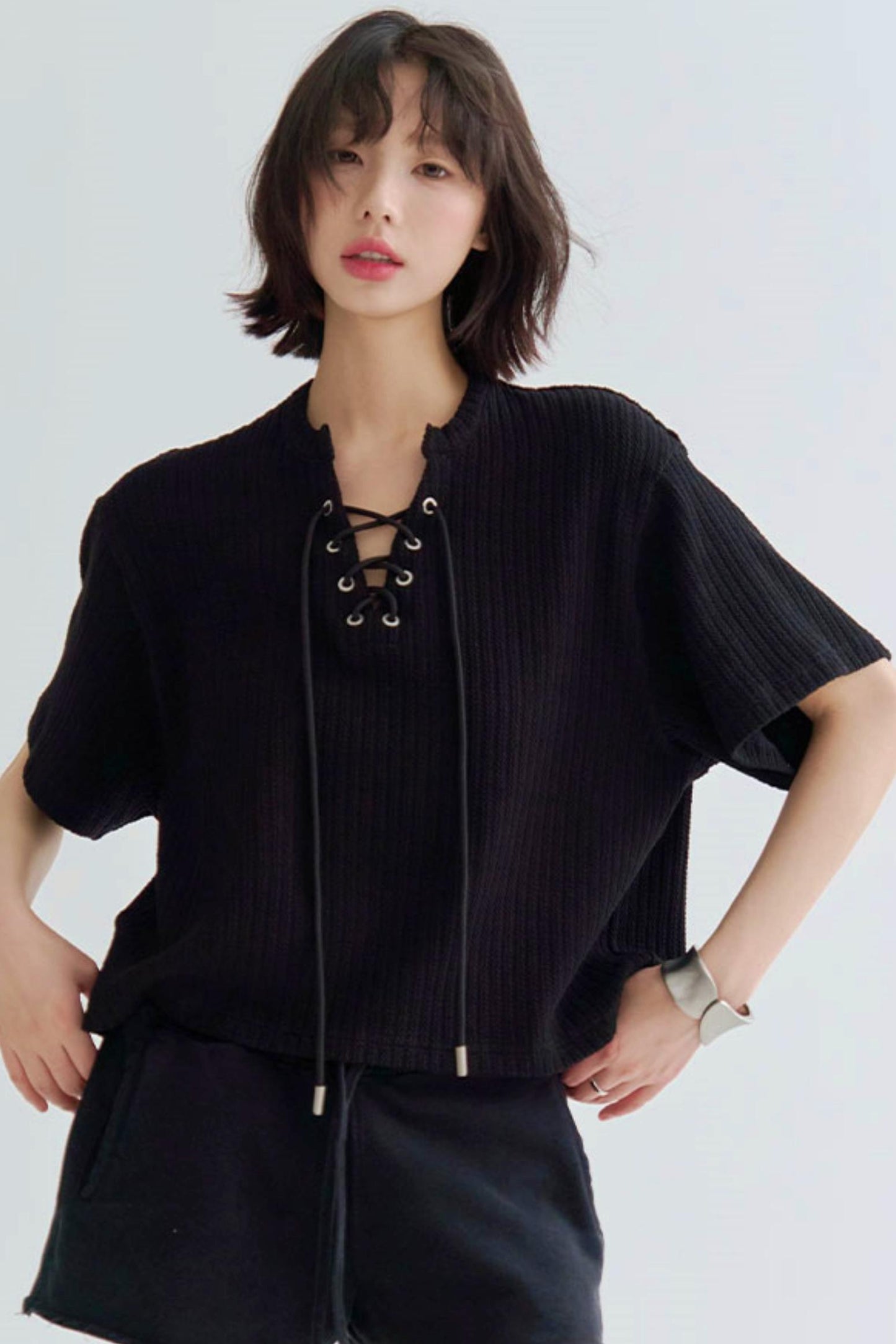 V-Neck Loose Fit Knit T-Shirt