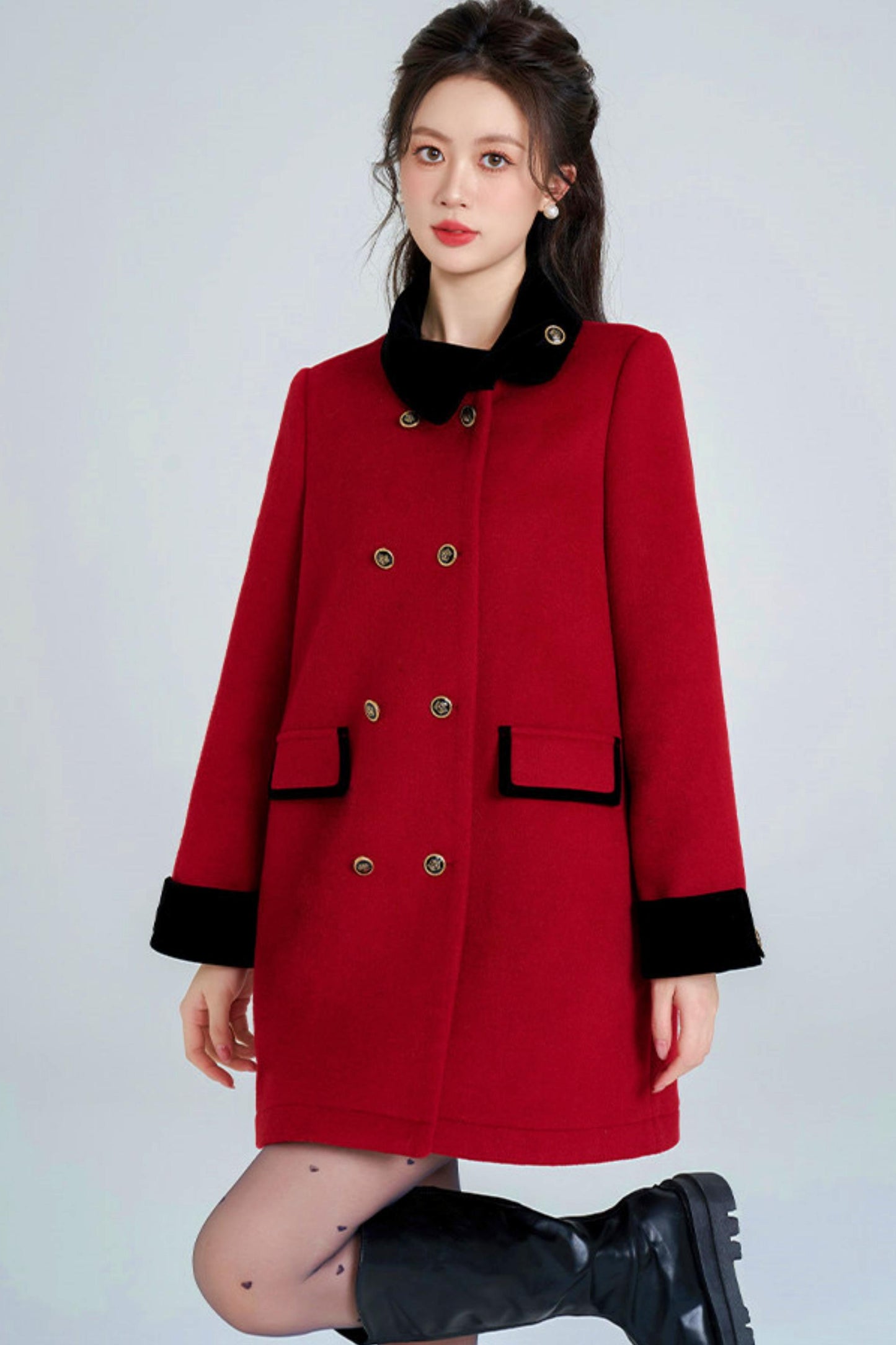 Red Retro Double-Breasted Coat