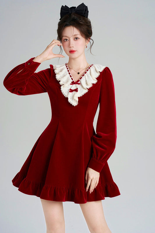 Red Velvet Lace Dress