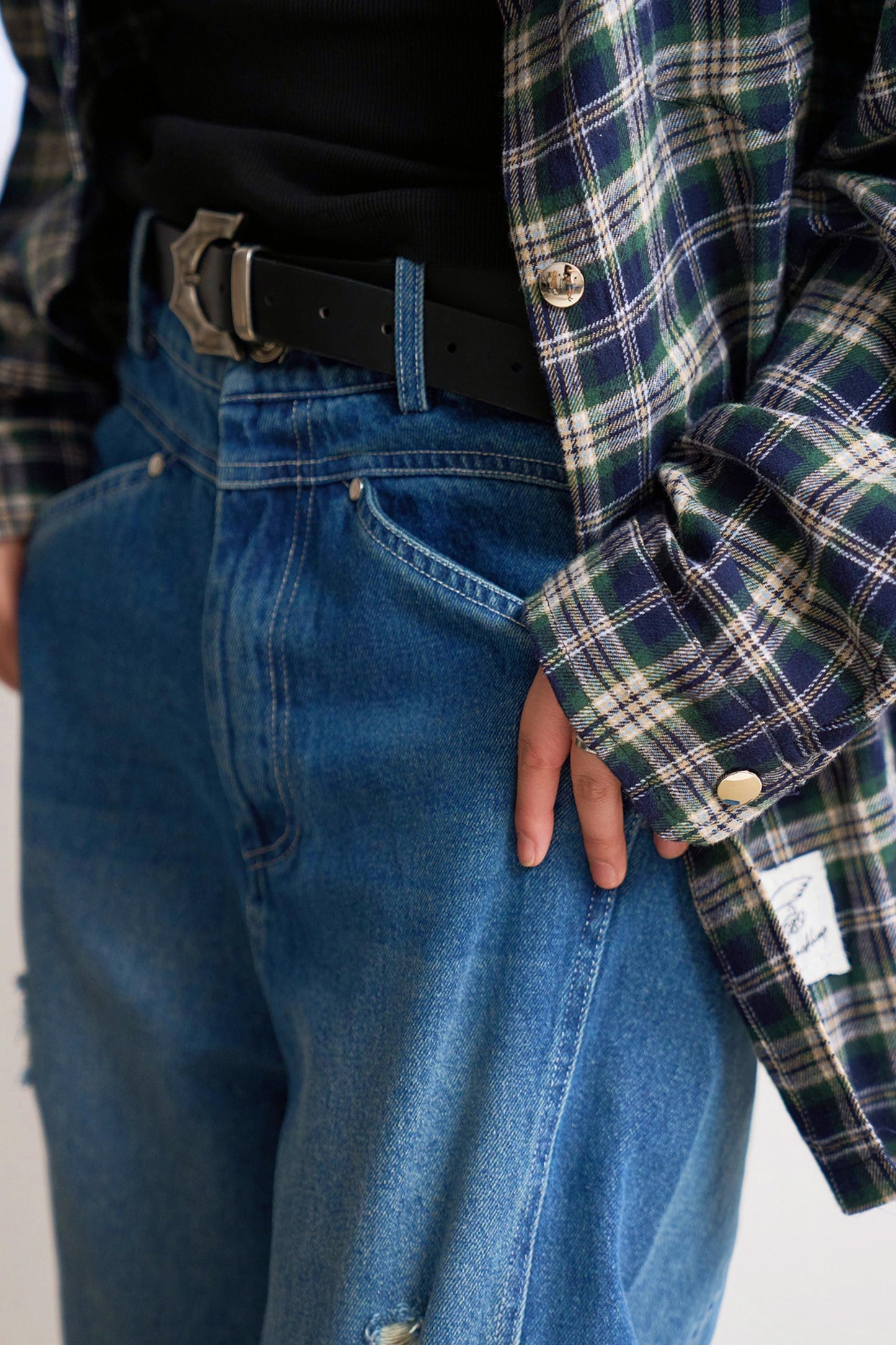 ステートメントリップドワイドレッグジーンズ