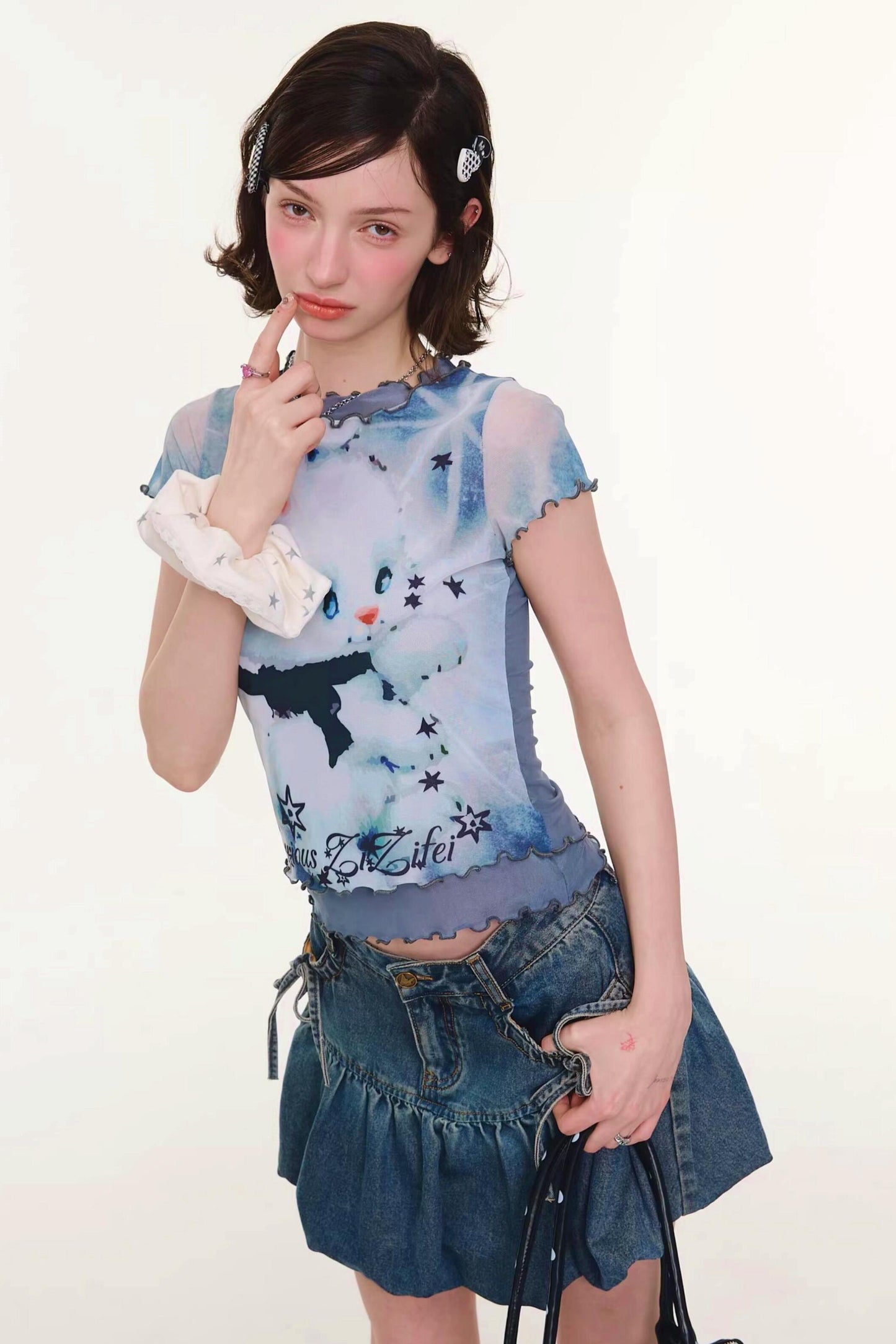 Rabbit Dream Cat Print Top