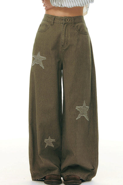 Star Wide Leg Denim Pants