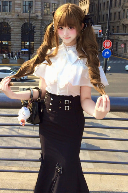 【予約商品】フリルブラウス＋くびれ強調ベルトデザインマーメイドスカート