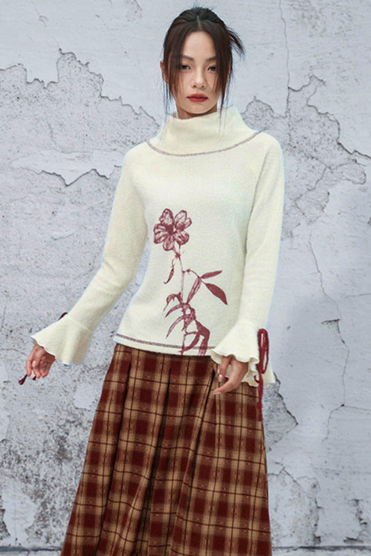 フラワーハイネックニット