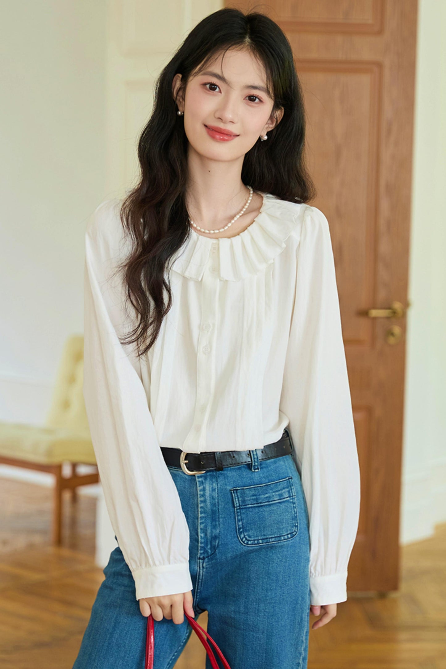 Chic puff sleeve doll collar blouse