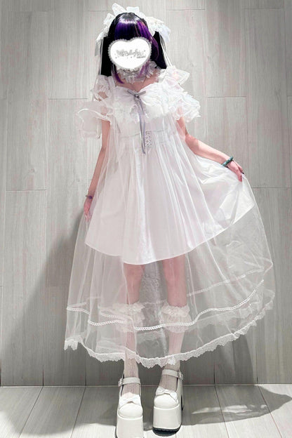 [Vorbestellartikel] Transparentes Trägertop + Schleier im Gothic-Doll-Stil