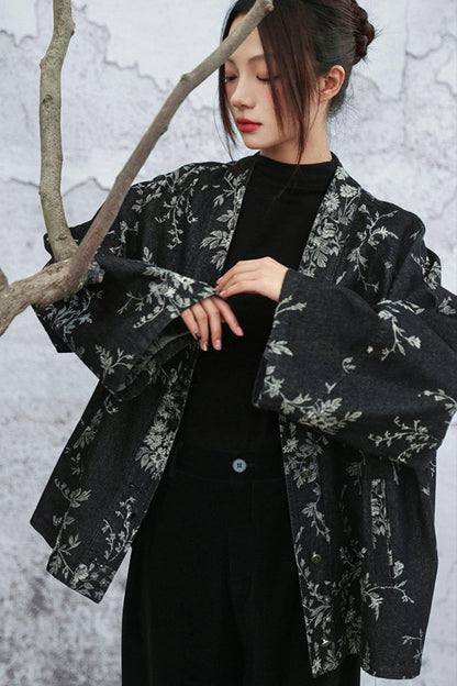 Chinese Denim Jacquard Cardigan