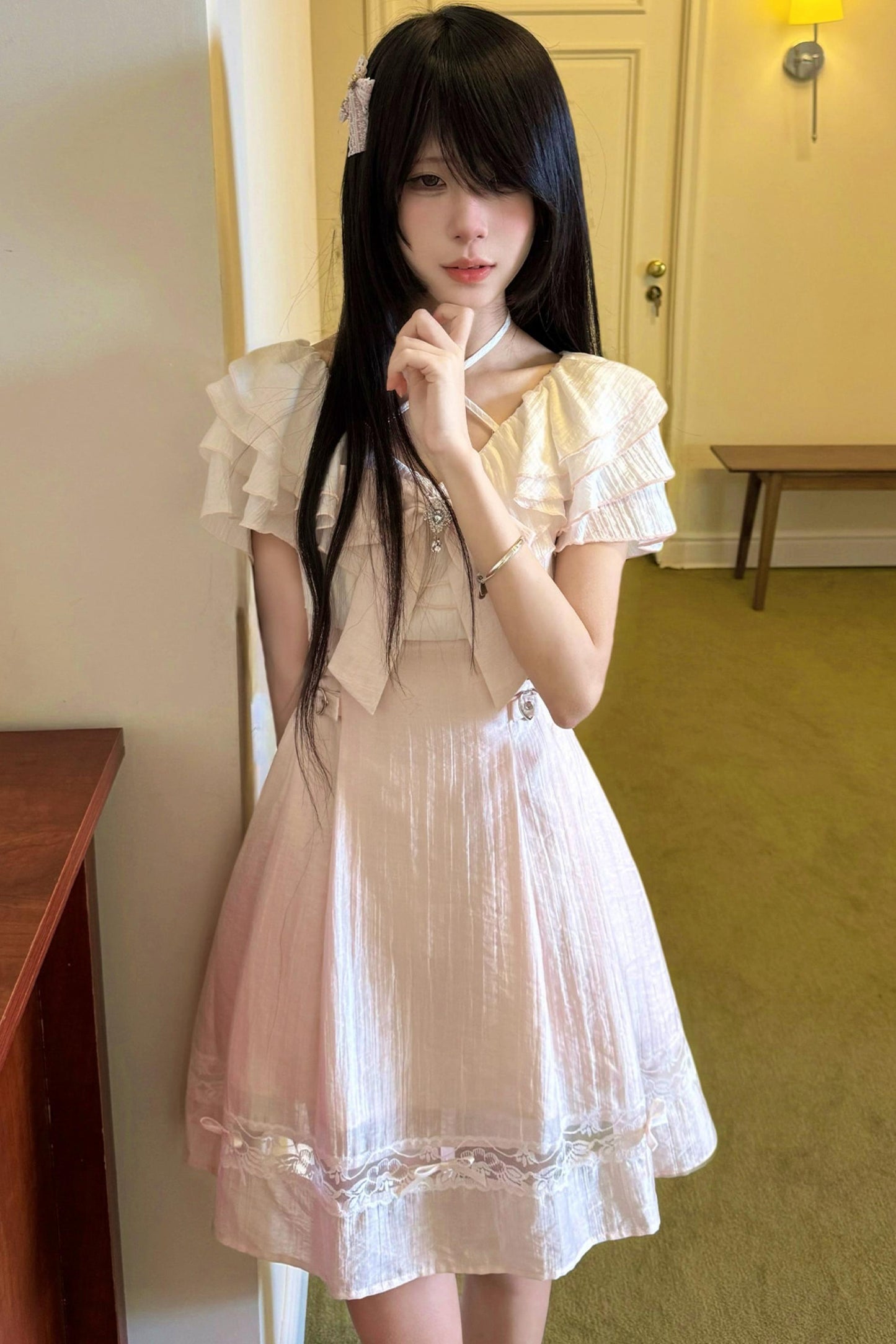 粉色霧感公主洋裝