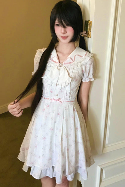 儚げ花柄セーラードールワンピース