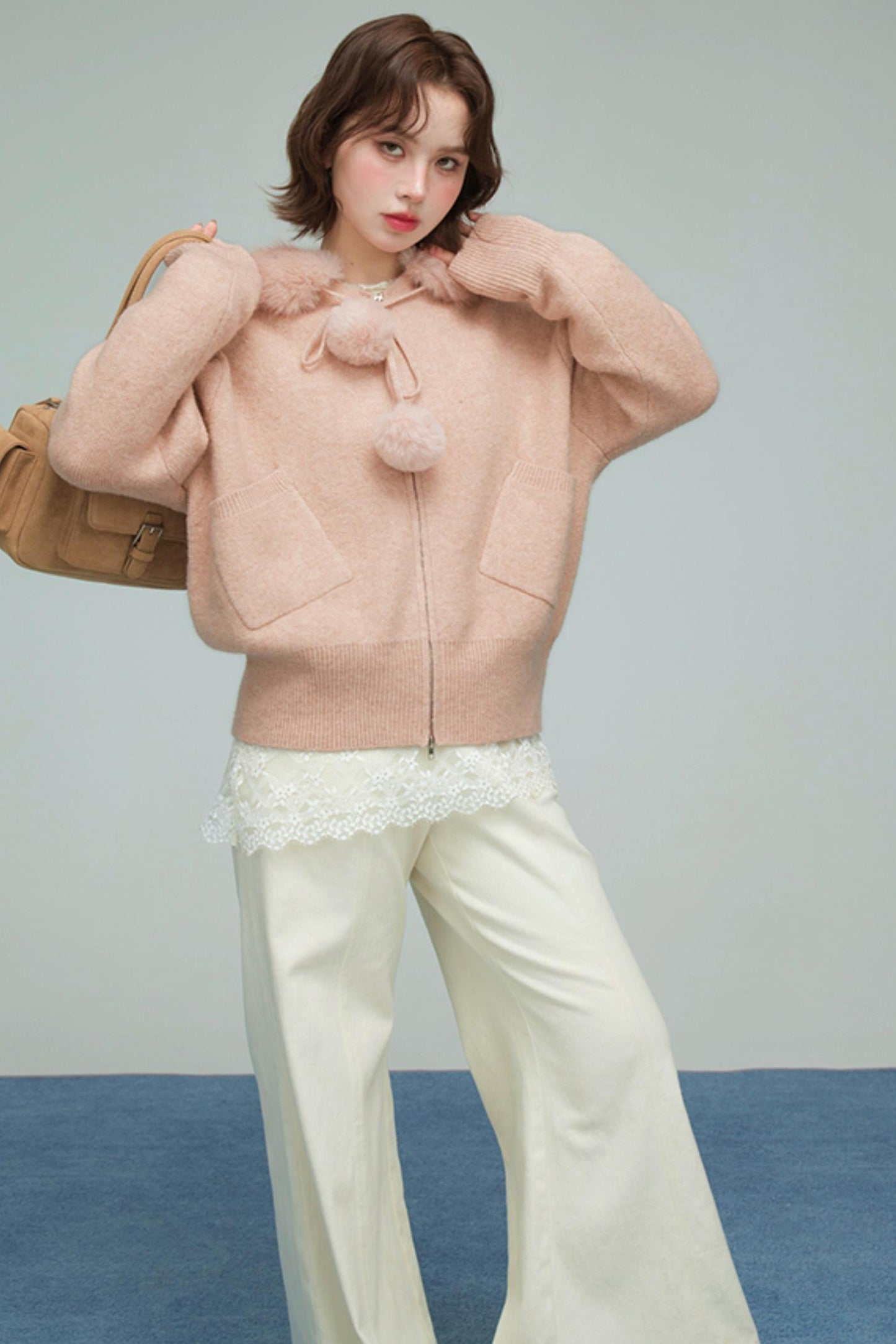 キャラメルファーカラーカーディガン