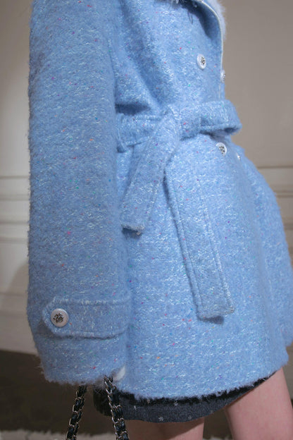 Snowy Blue Wool Coat