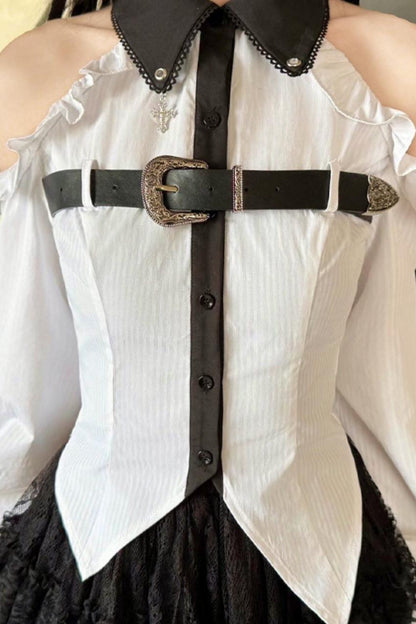 Dunkelgotische schulterfreie Bluse + Rock