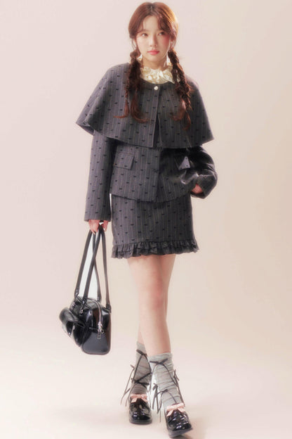 Evening glow coat + shawl + skirt + knit top