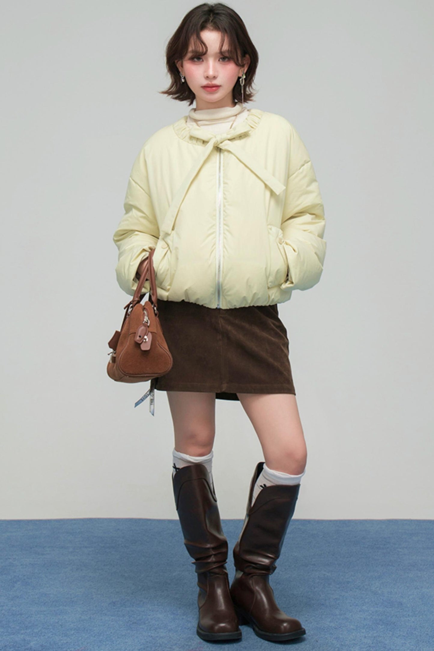 リボンショートダウンジャケット
