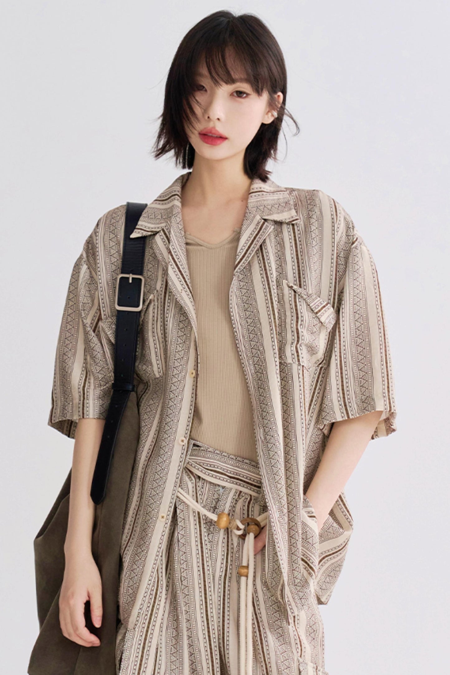 レトロプリントショートスリーブシャツセットアップ