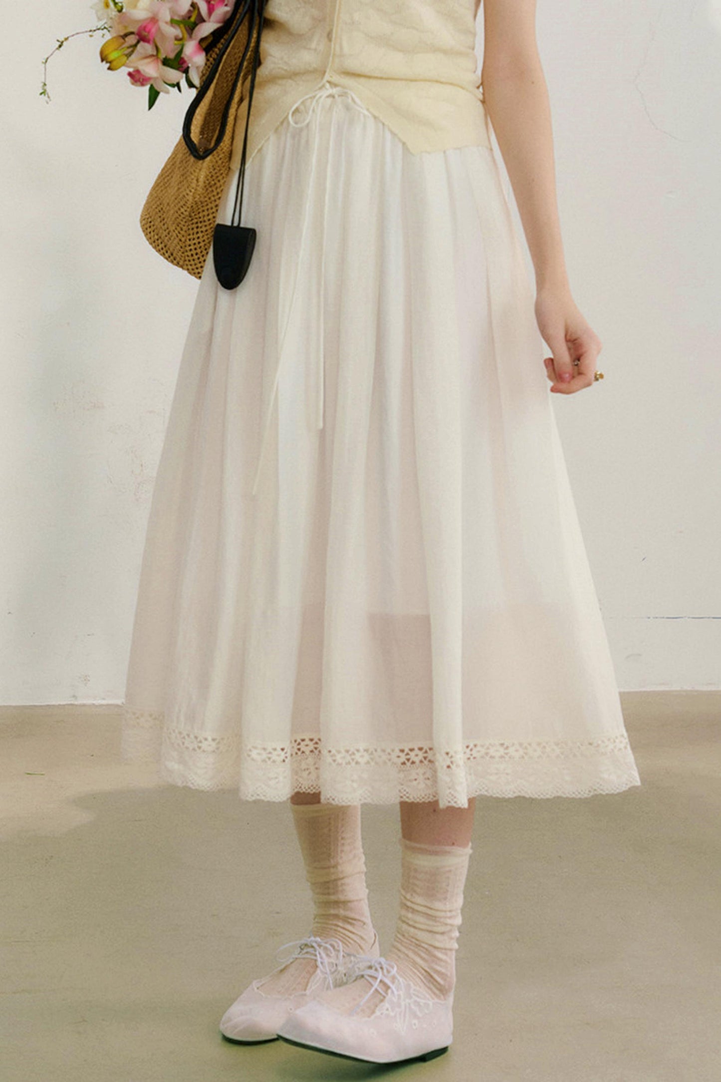 コットンレースチェックスカート