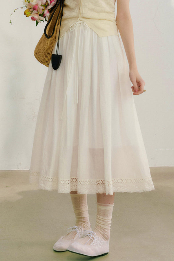 コットンレースチェックスカート