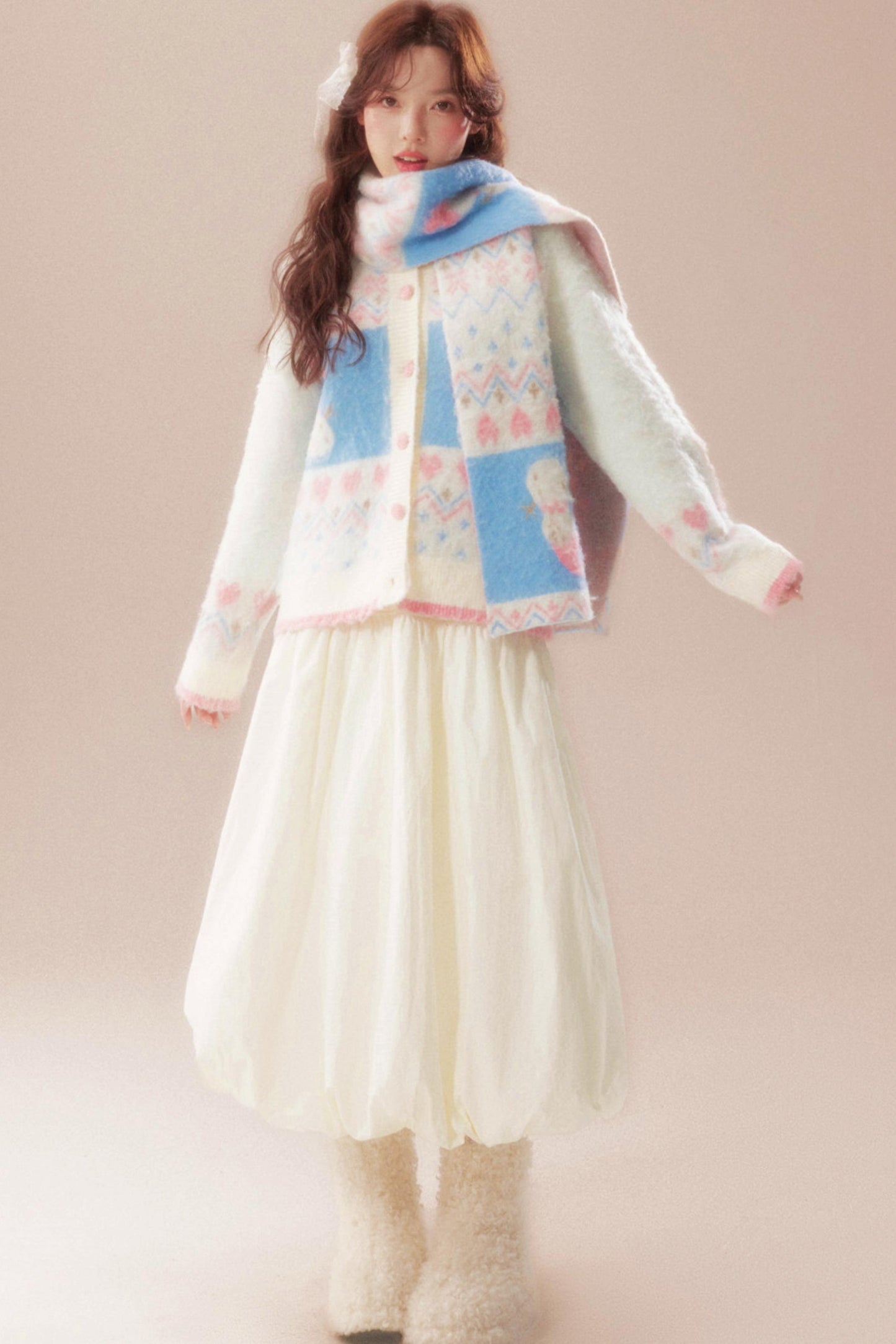 Sweet Fair Isle Sweater Cardigan + Scarf