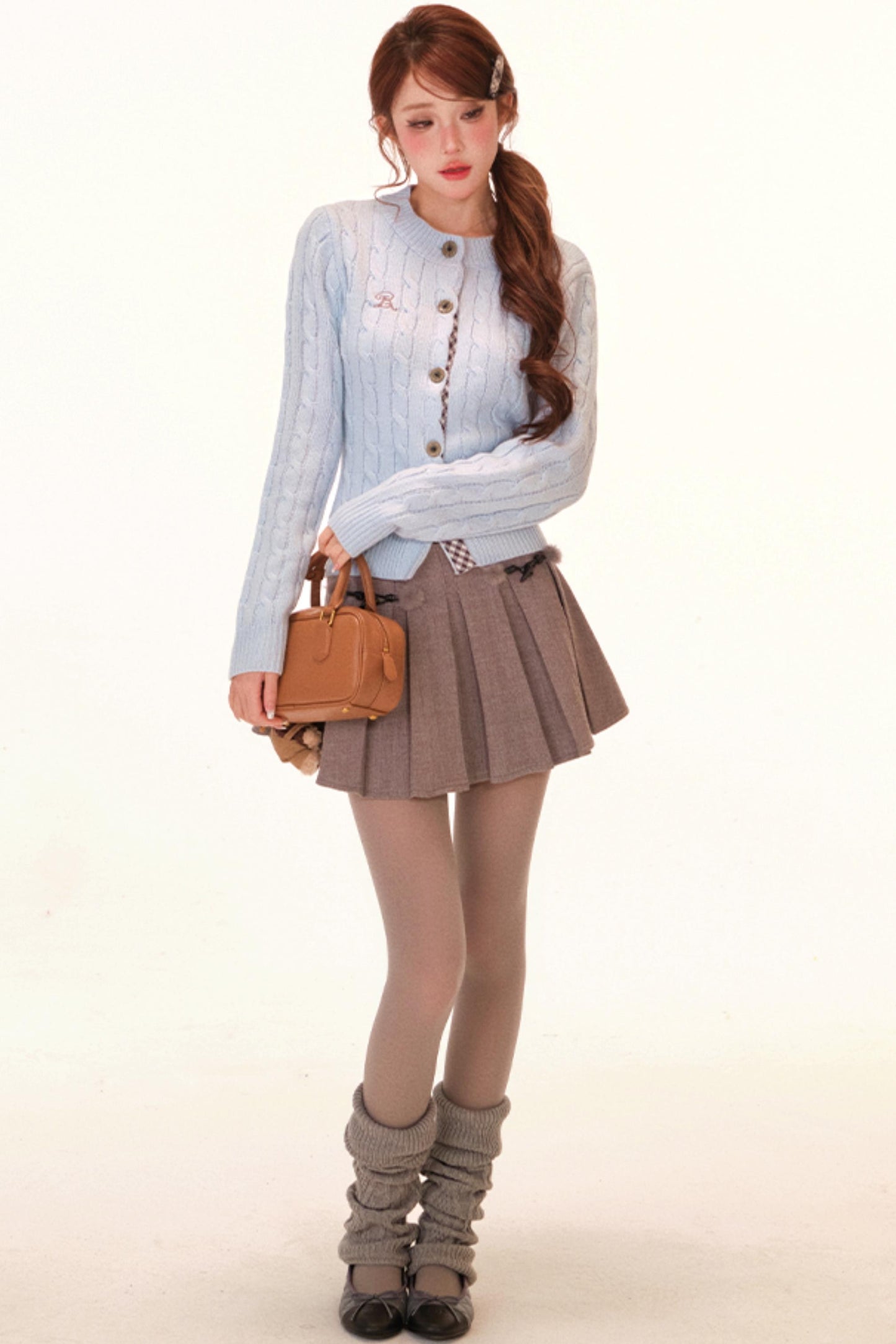 Plaid Wool Knit Cardigan + Skirt