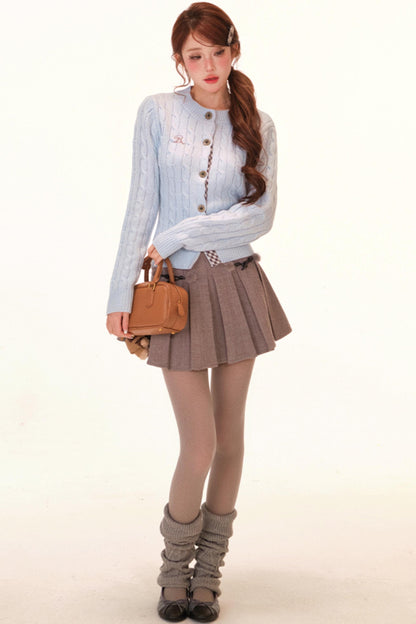 Plaid Wool Knit Cardigan + Skirt