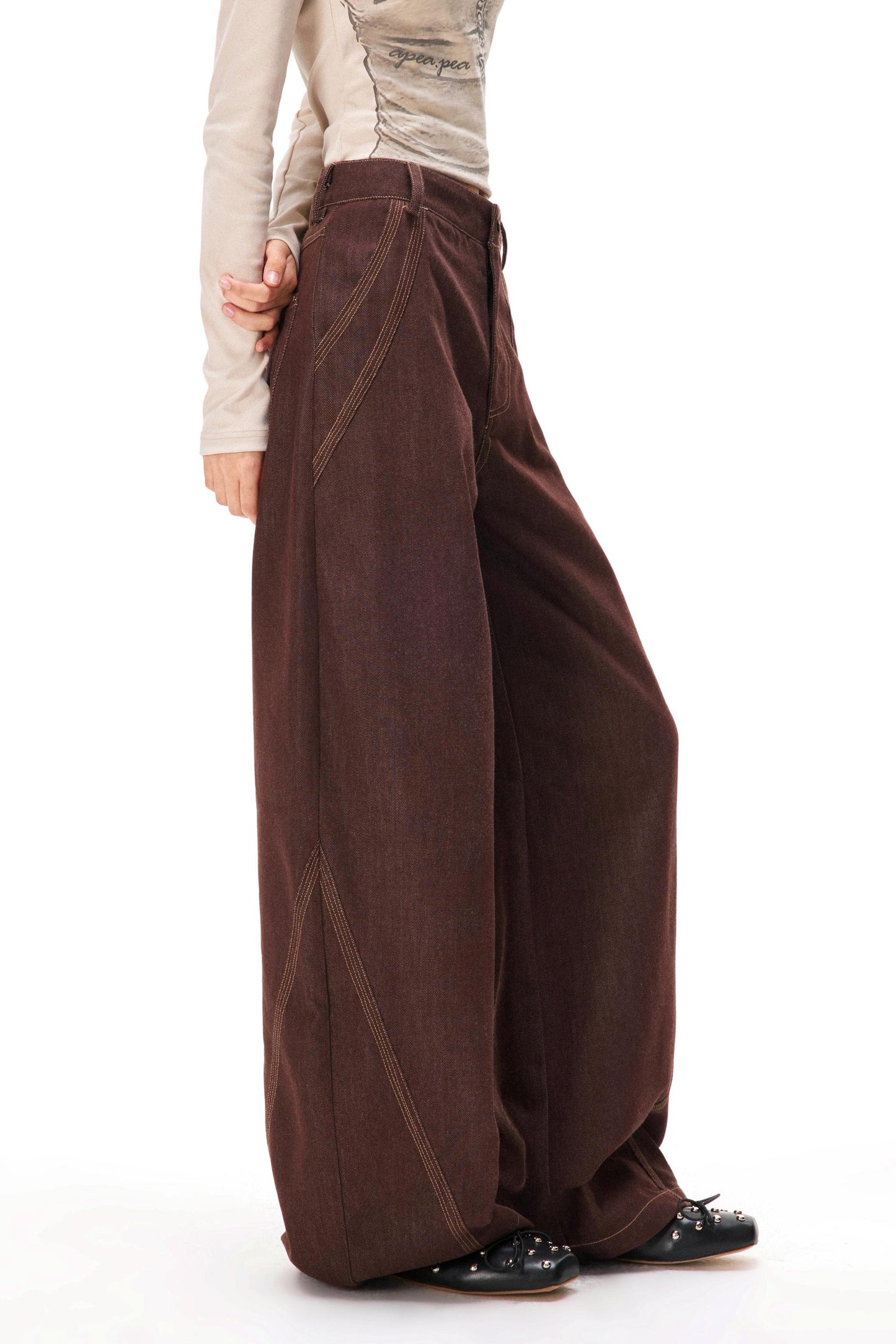 レトロカラーブロックデニムパンツ