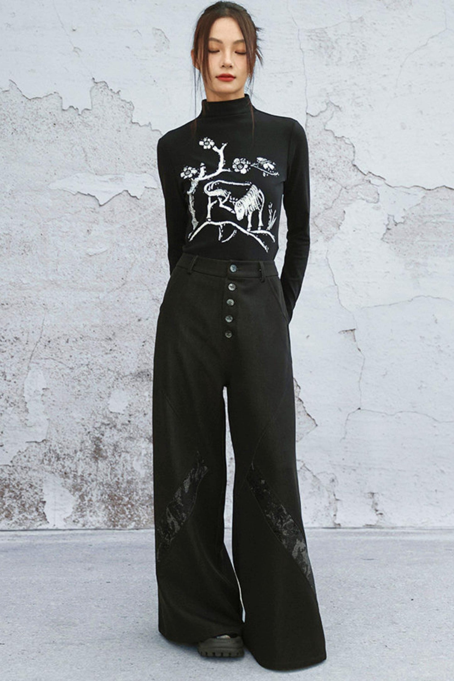 chenille denim patchwork pants