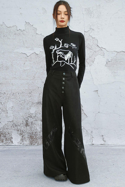 chenille denim patchwork pants